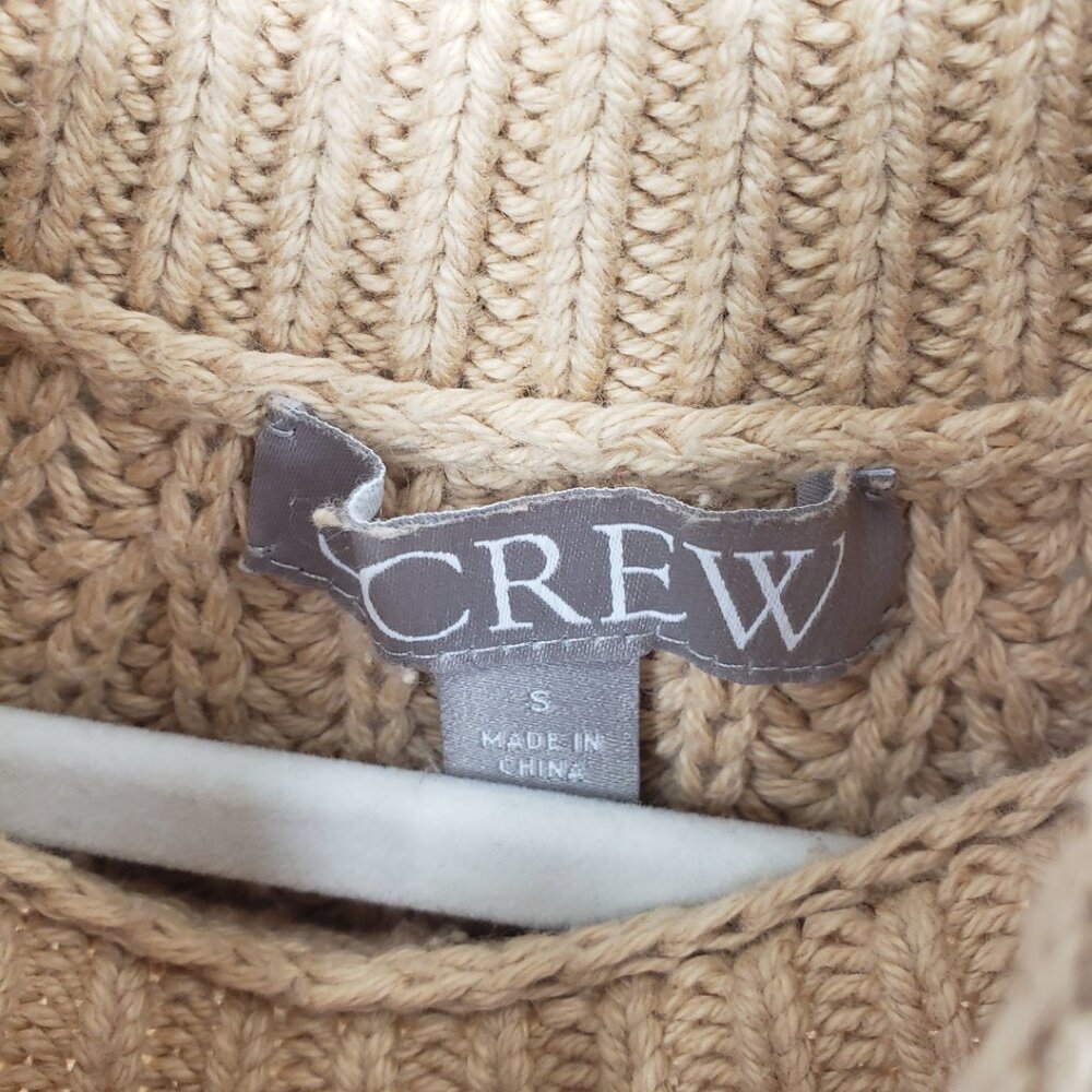 J. Crew Relaxed Roll Neck Sweater S Womens Chunky Knit Mock Neck BE159 Khaki Tan - Picture 4 of 8
